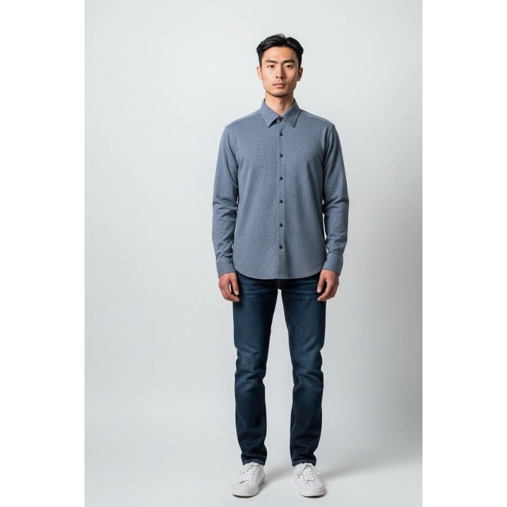 THE SAVILE ROW Men's Comfort Knit Slim Fit-Stretch Blue Shirt 15.5 32/33